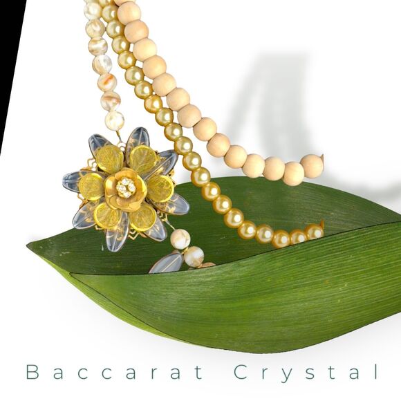 Lenora Dame Statement Necklace 3-Strand Wood Glass Stone Faux Pearl Beads - Picture 13 of 13